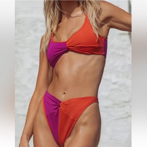 L*Space Cardi Bikini Top & Jada High Waist Bottoms Bikini Set Berry Pimento XS - Picture 10 of 12
